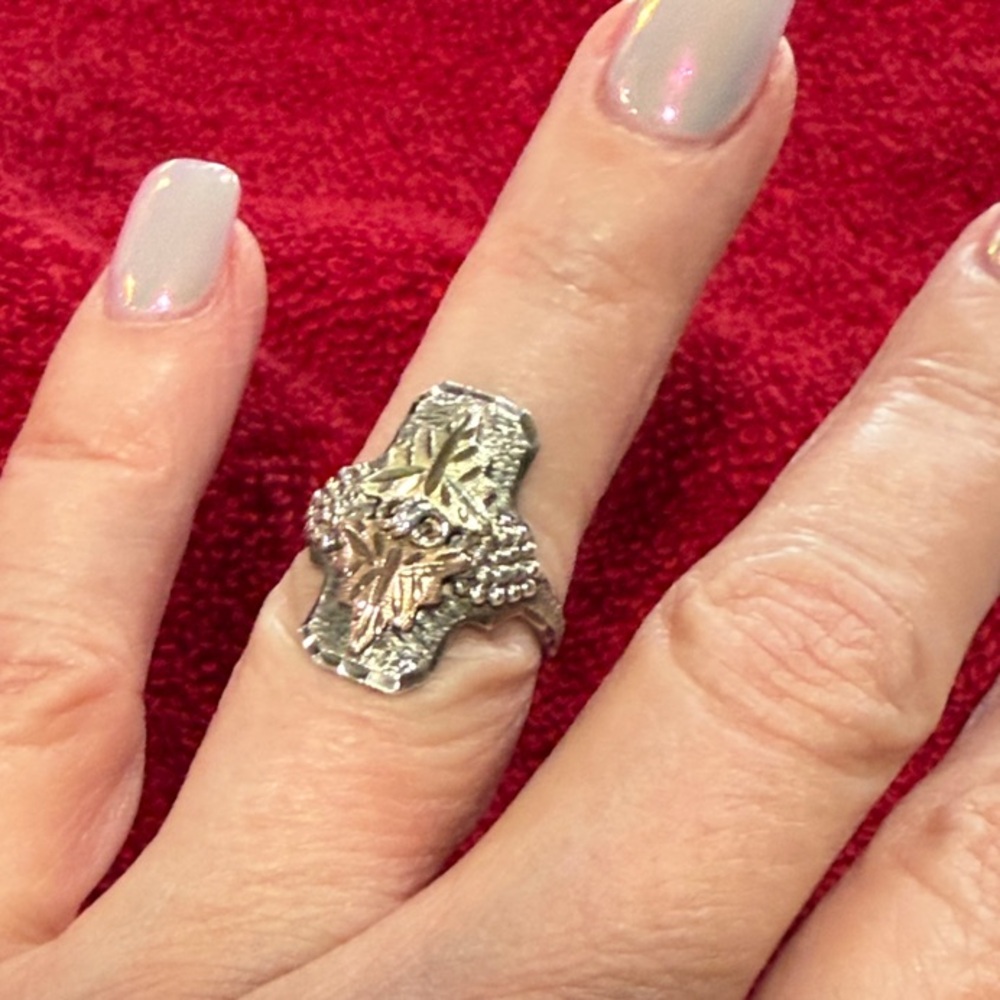 Black Hills Three-Tone Cross Statement Ring. Sterling silver and gold.